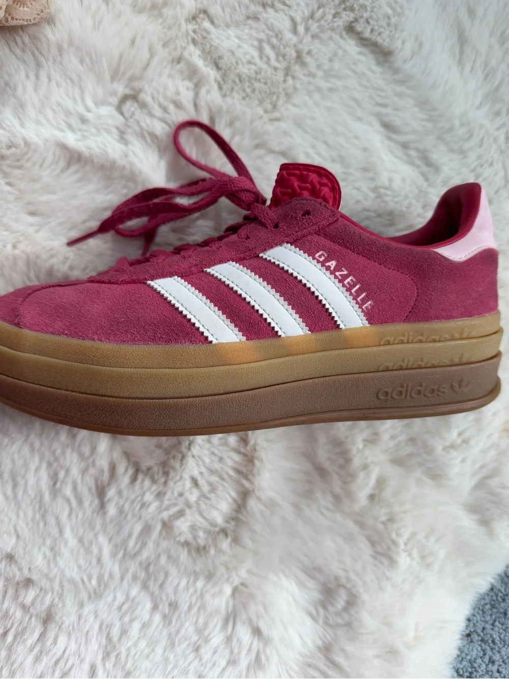 adidas Women's Raspberry Pink Suede Sneakers with White Stripes